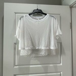 ALO White Mesh Layered Women's Top